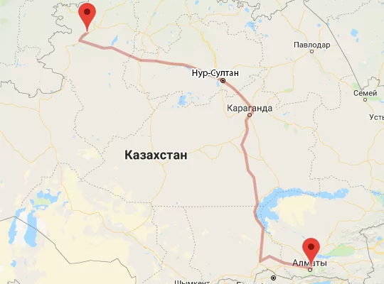 Рудный — Алматы бағытының қозғалыс маршруты